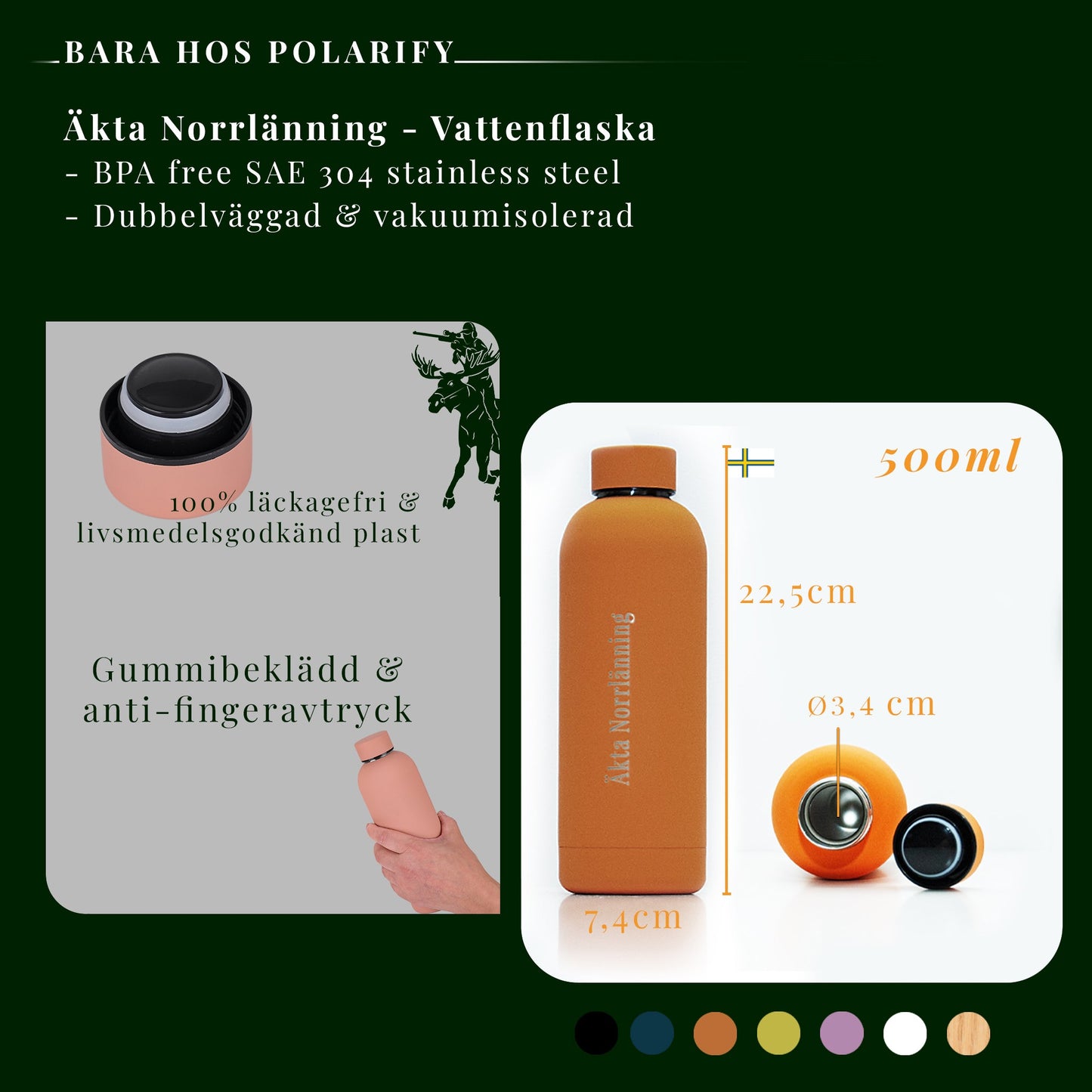 Äkta Norrlänning - läckagefri Vattenflaska 500ml - Metall